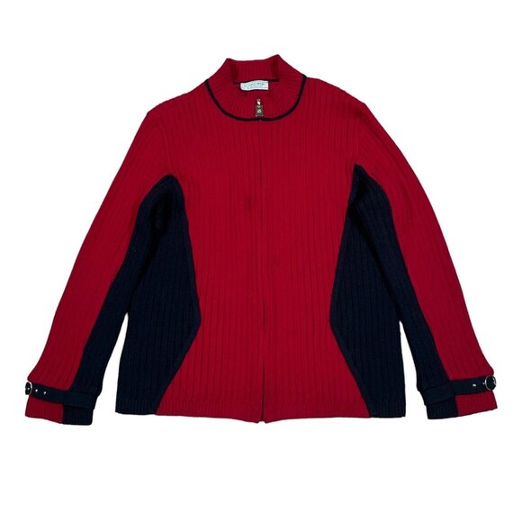 St. John Sport By Marie Red Black Knit Full Zip Y2K Sport Women's Size M-L - Picture 1 of 13